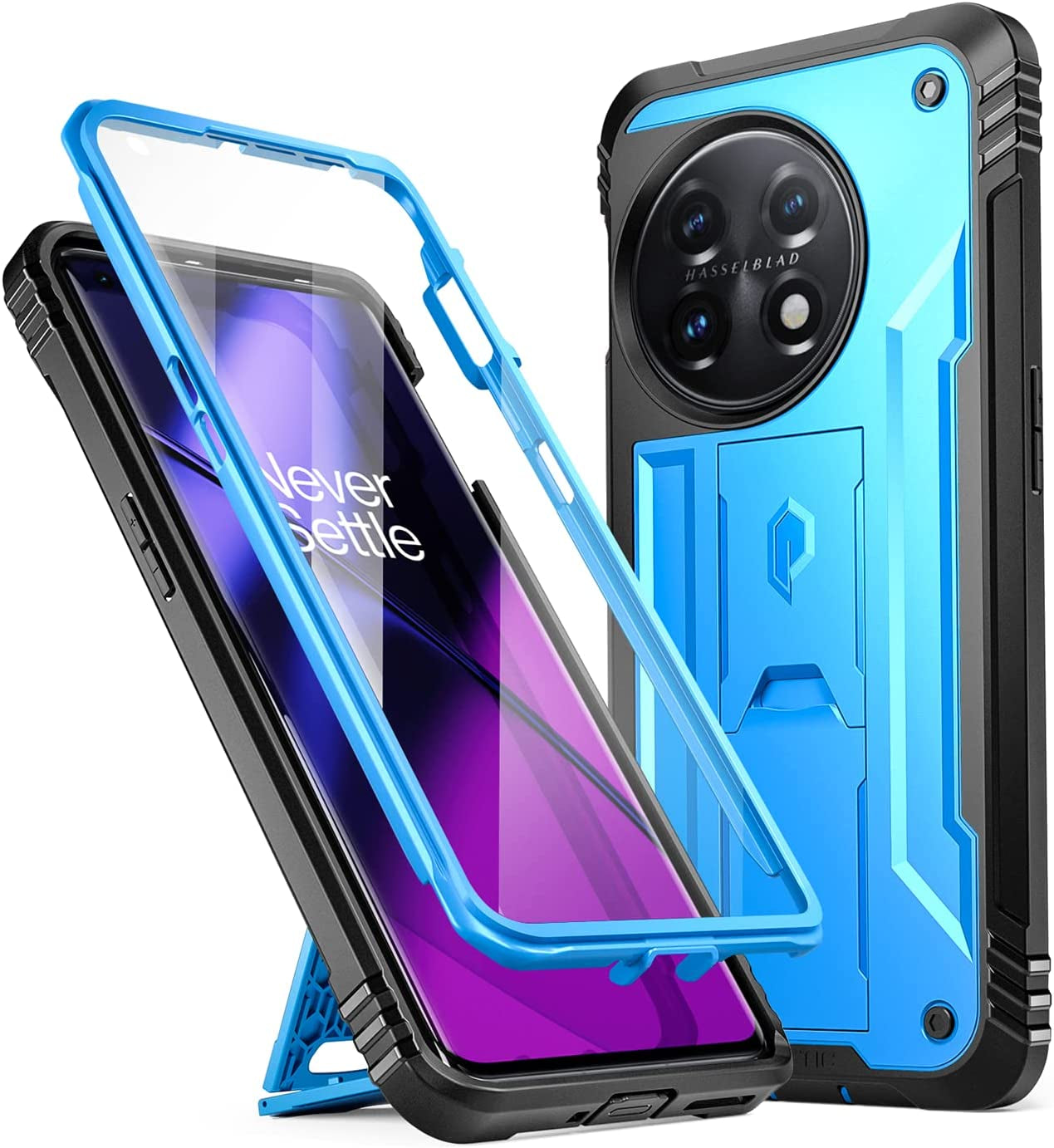Poetic Revolution Case for Oneplus 11 5G 6.7"(2023), [20 FT Mil-Grade Drop Tested], Full-Body Rugged Dual-Layer Shockproof Protective Cover with Kickstand and Built-In-Screen Protector, Black  Poetic Light Blue  
