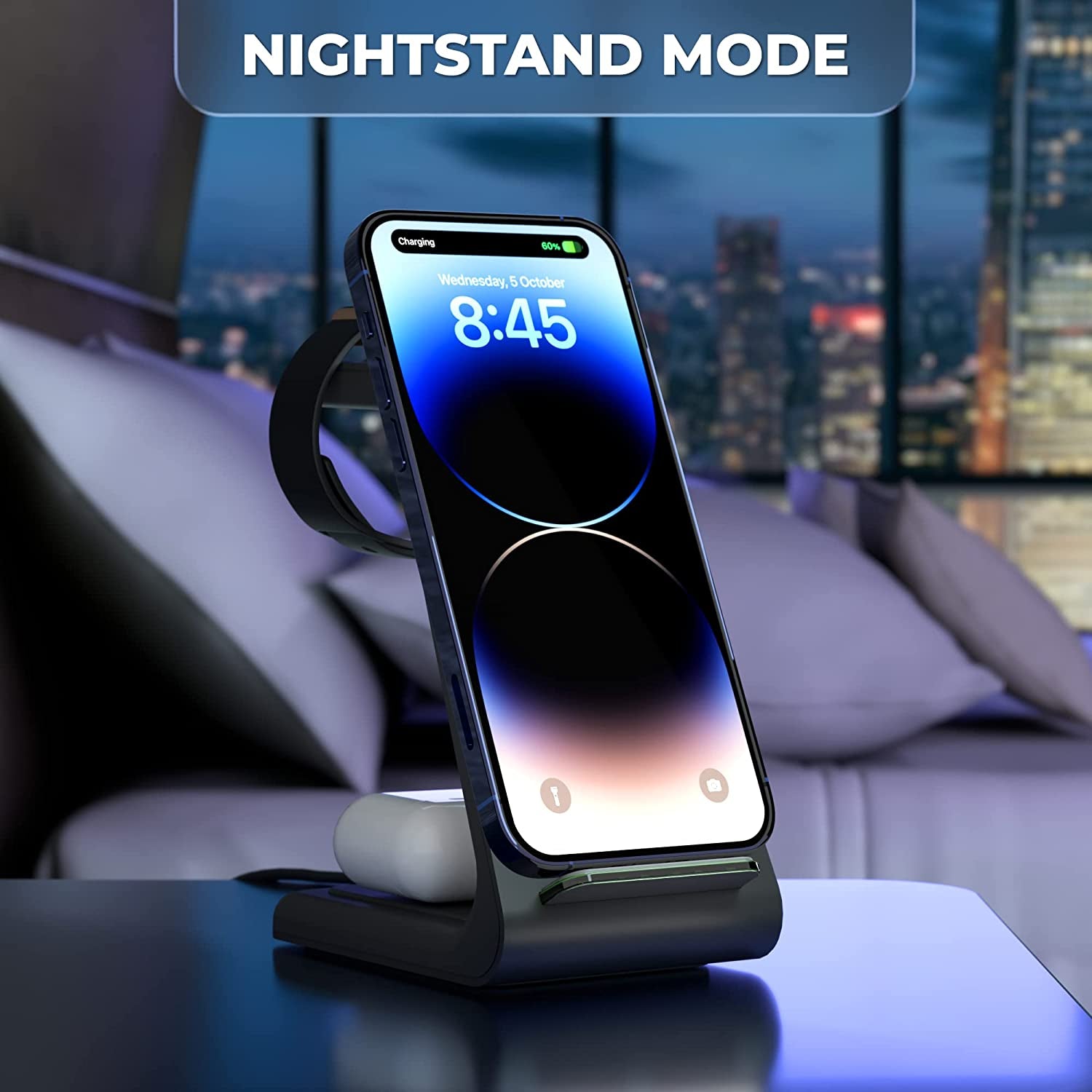 Quezqa Wireless Charging Stand - Fast Wireless Charger - 3 in 1 Charging Station for Apple Airpods Pro 3 2 Apple Watch Ultra 8 7 SE 6 5 4 Iphone 14 Pro Max 14 plus 13 12 11 Pro Max with QC3.0 Adapter  QUEZQA   