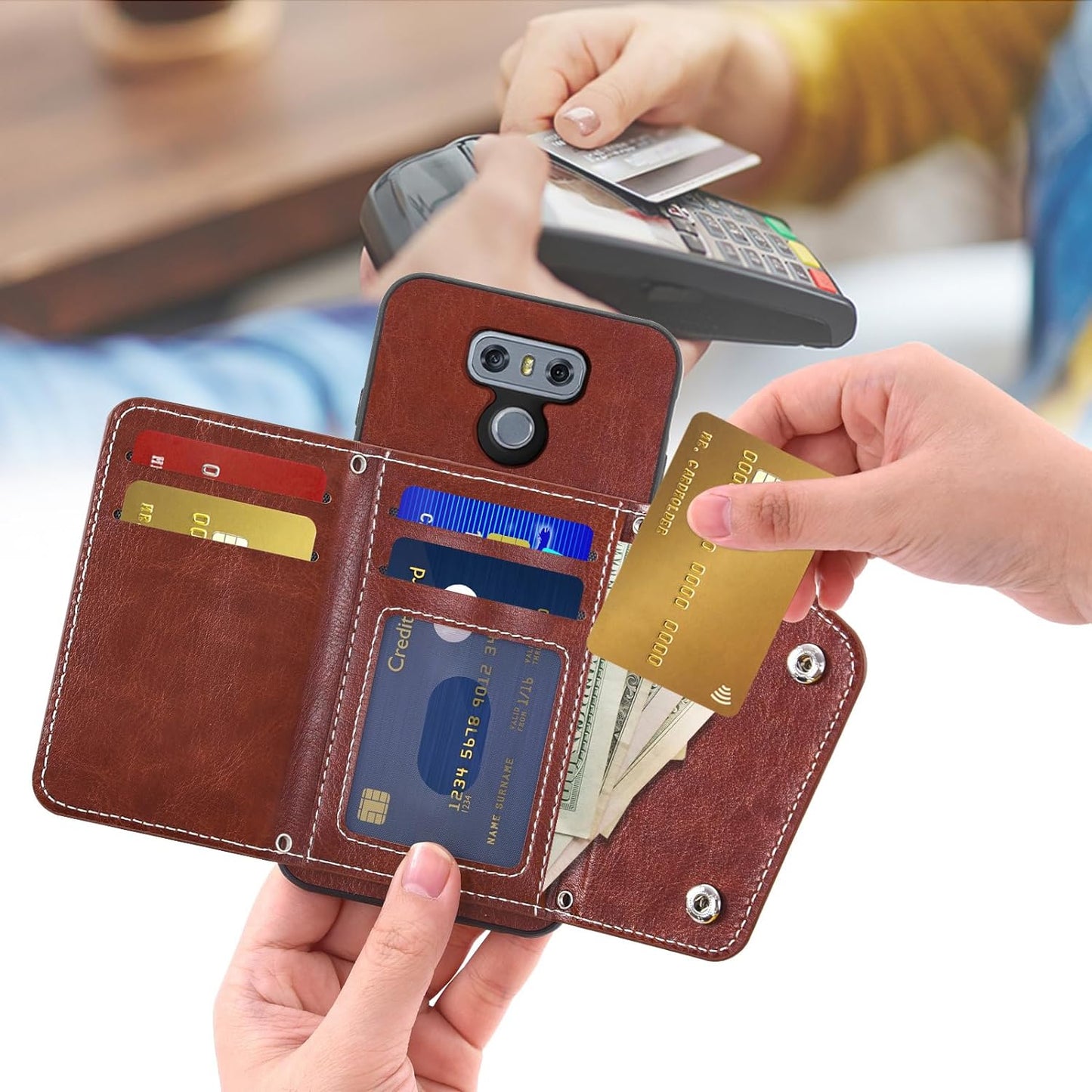 Asuwish Phone Case for LG G6 Wallet Cover with Screen Protector and Credit Card Holder Crossbody Strap Stand Leather Cell Accessories LGG6 Thinq LG6 Thin Q G 6 plus G6+ 6G VS988 H872 Women Girl Brown  Asuwish   