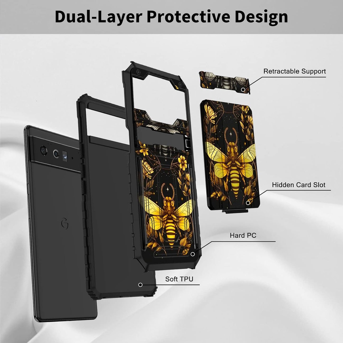 CGFGHHUY for Google Pixel 6 Pro Case for Pixel 6 Pro Wallet Case with Credit Card Holder & Kickstand Dual Layer Hard PC Soft TPU Protective Case for Google Pixel 6 Pro 6.7 Inch 2021 - Moth Moon Sun  CGFGHHUY   