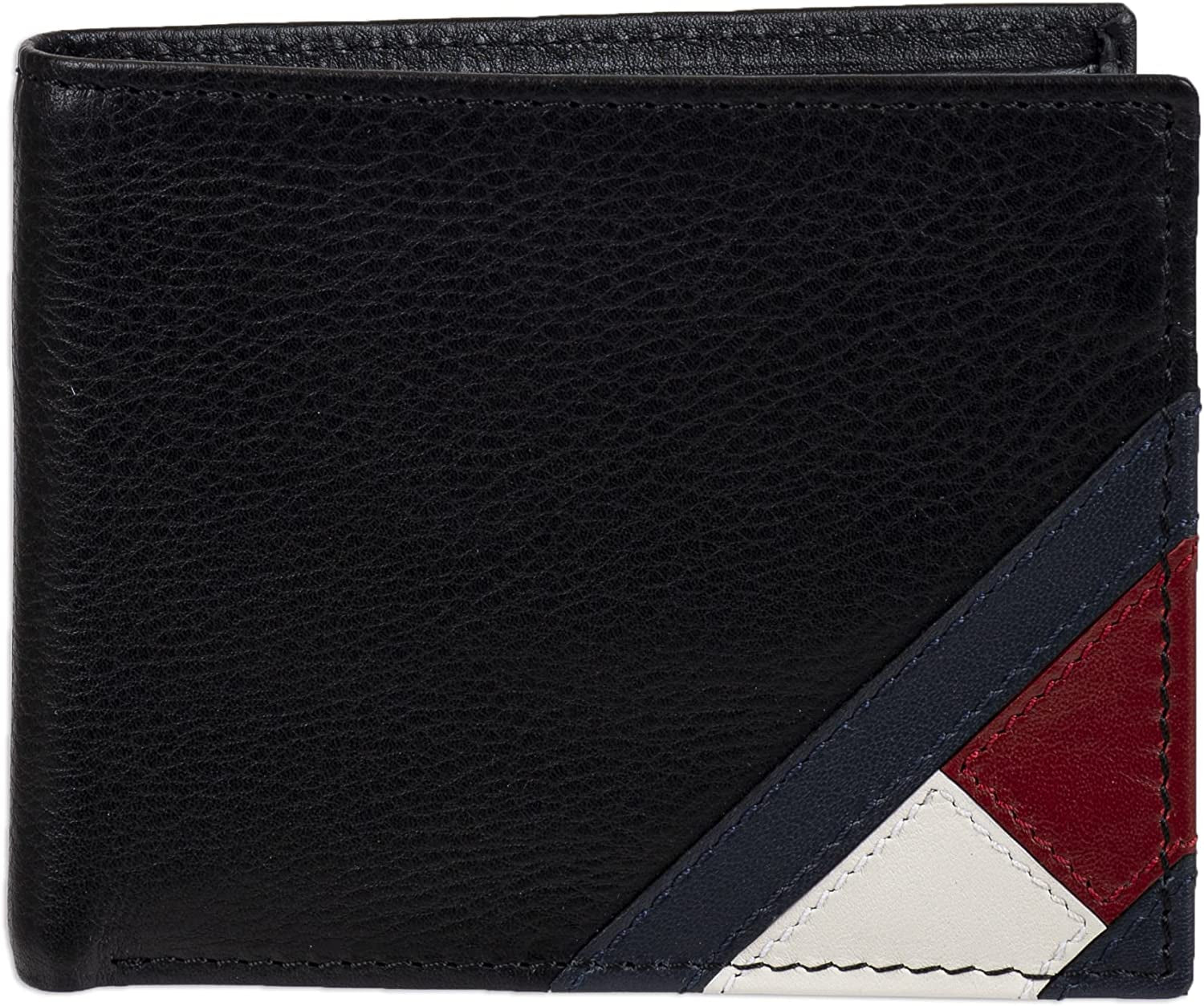 Tommy Hilfiger Men'S Genuine Leather Passcase Wallet with Multiple Card Slots  Tommy Hilfiger Men's Accessories Black Stitched Flag One Size 