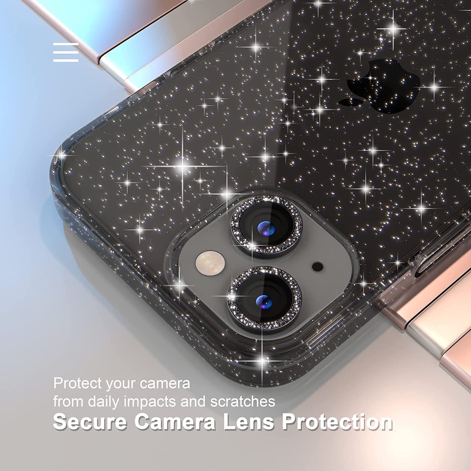 Choiche Compatible for Iphone 14 Case Cute, Women Clear Glitter Bling Sparkly Case, [2 X Diamond Camera Lens Protectors] [2 X Tempered Glass Screen Protectors] 6.1-Inch (Glitter Black)  Choiche   