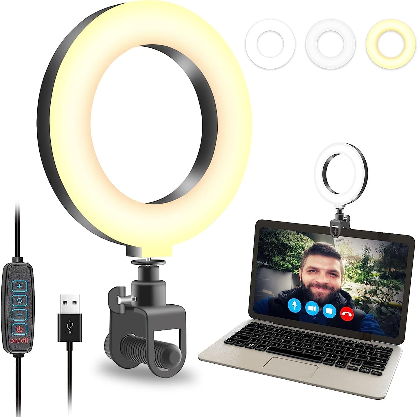 REDZHONG LED Ring Light Video Conference Lighting - 6 Selfie Light with Tripod Stand | Circle Light for Phone Computer Desktop Monitor Laptop & Zoom Light for Webcam Live Streaming Makeup, White  REDZHONG   