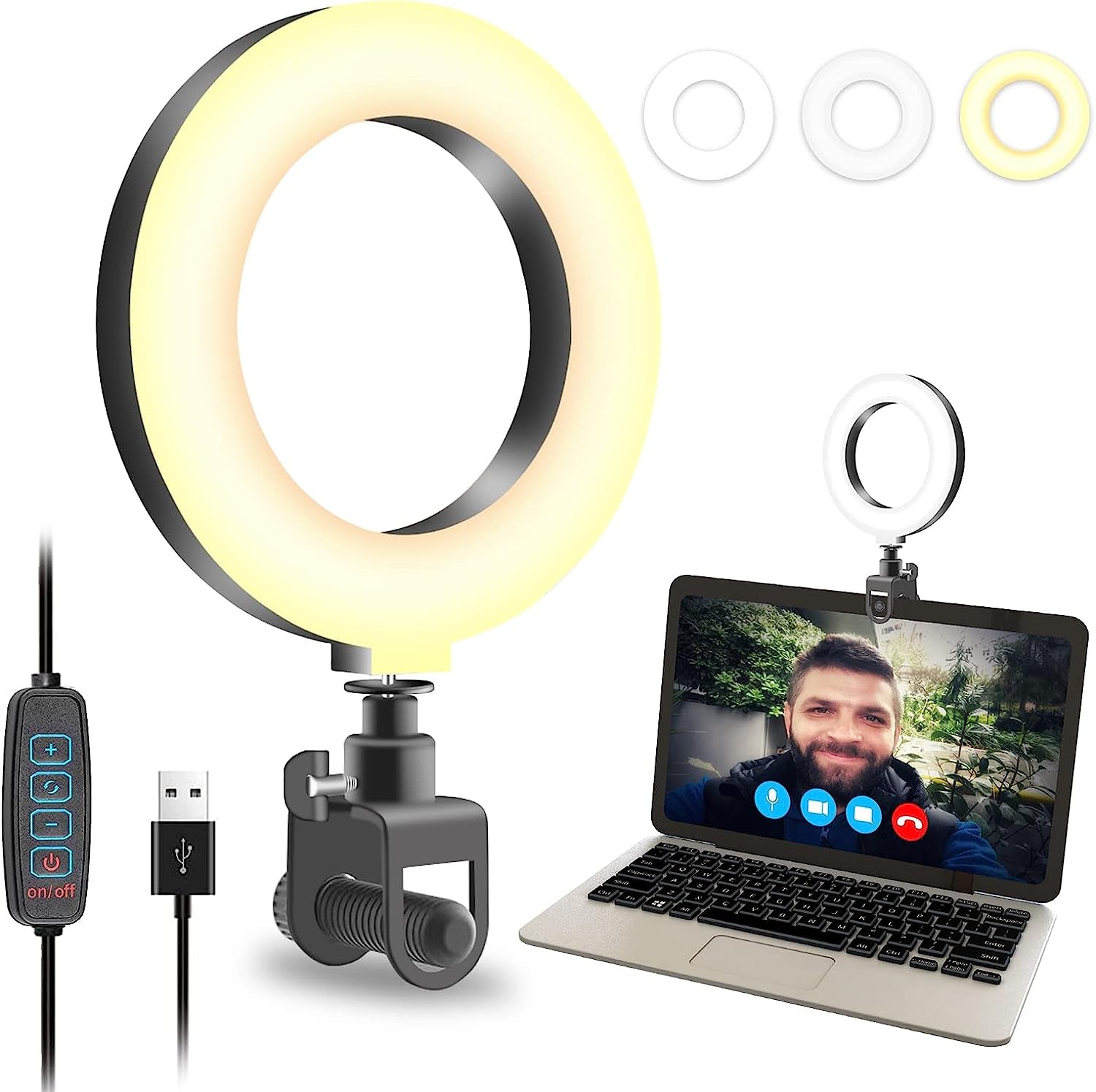 REDZHONG LED Ring Light Video Conference Lighting - 6 Selfie Light with Tripod Stand | Circle Light for Phone Computer Desktop Monitor Laptop & Zoom Light for Webcam Live Streaming Makeup, White  REDZHONG   
