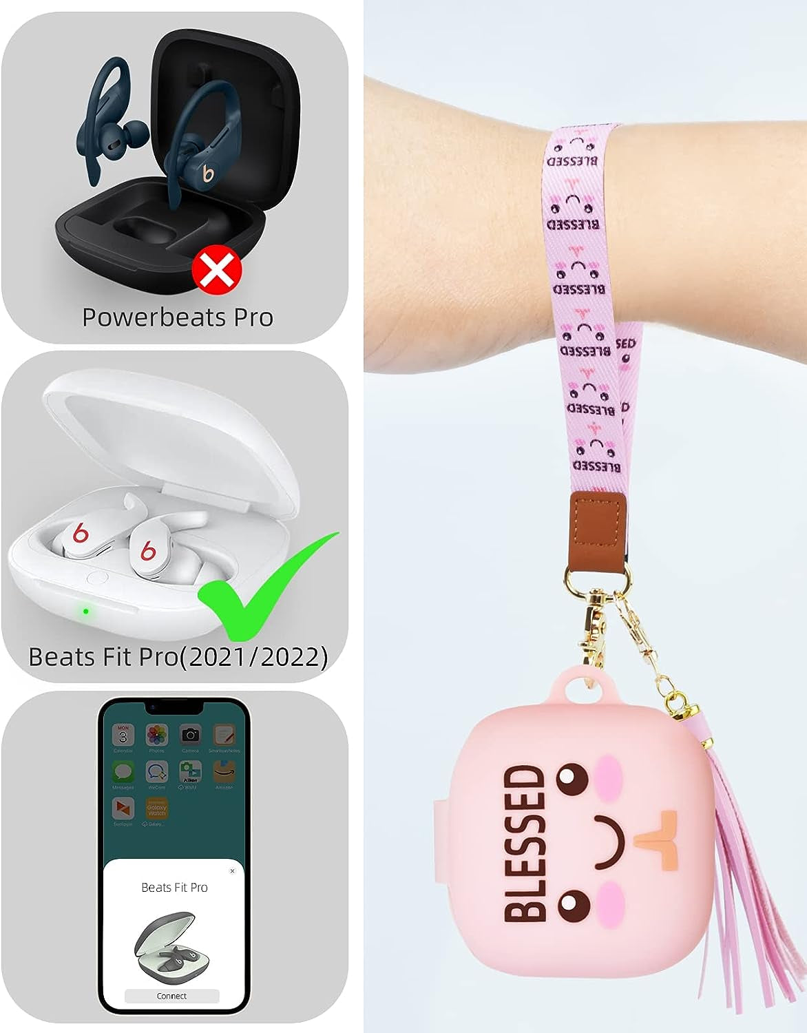 Beats Fit Pro Case Cover with Wristlet Keychain, Cute Luminous Beats Fit Pro Case YOPICKERN Silicone Earbuds Case with Wrist Key Lanyard for Beats Fit Pro 2021/2022, Gift for Women, Pink  YOPICKERN   