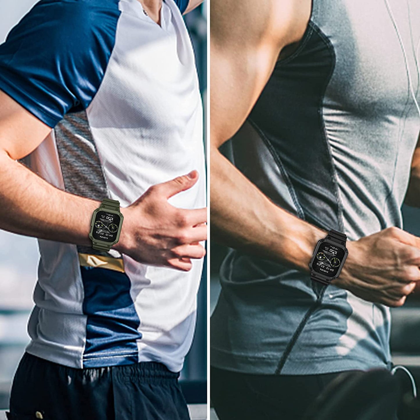 [2 Pack] SVISVIPA Band with Case Compatible for Apple Watch 45Mm 44Mm 42Mm Iwatch Series 8 7 SE 6 5 4 3 2 1 Strap, Men Women Sport Strap with Bumper Rugged Shockproof Military Protective, 2 Pack (Black，Army Green）  SVISVIPA   