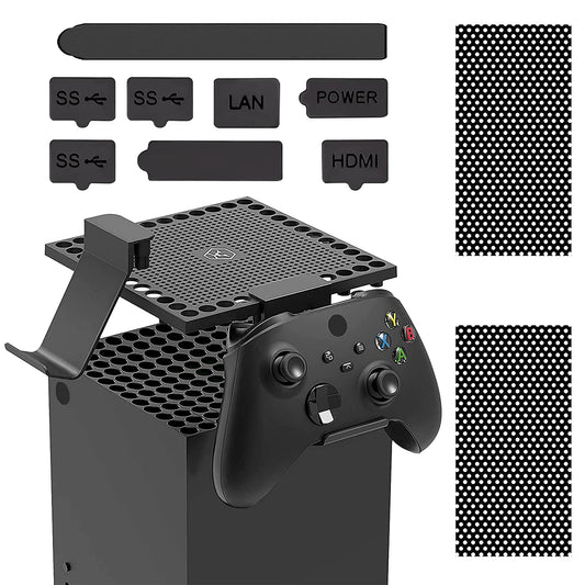 Dust Cover Set for Xbox Series X Console, Dust Filter Covers with 2 Controller Holder Hanger Stand and 8 Dust Plugs Compatible with Xbox Series X  CHIN FAI   