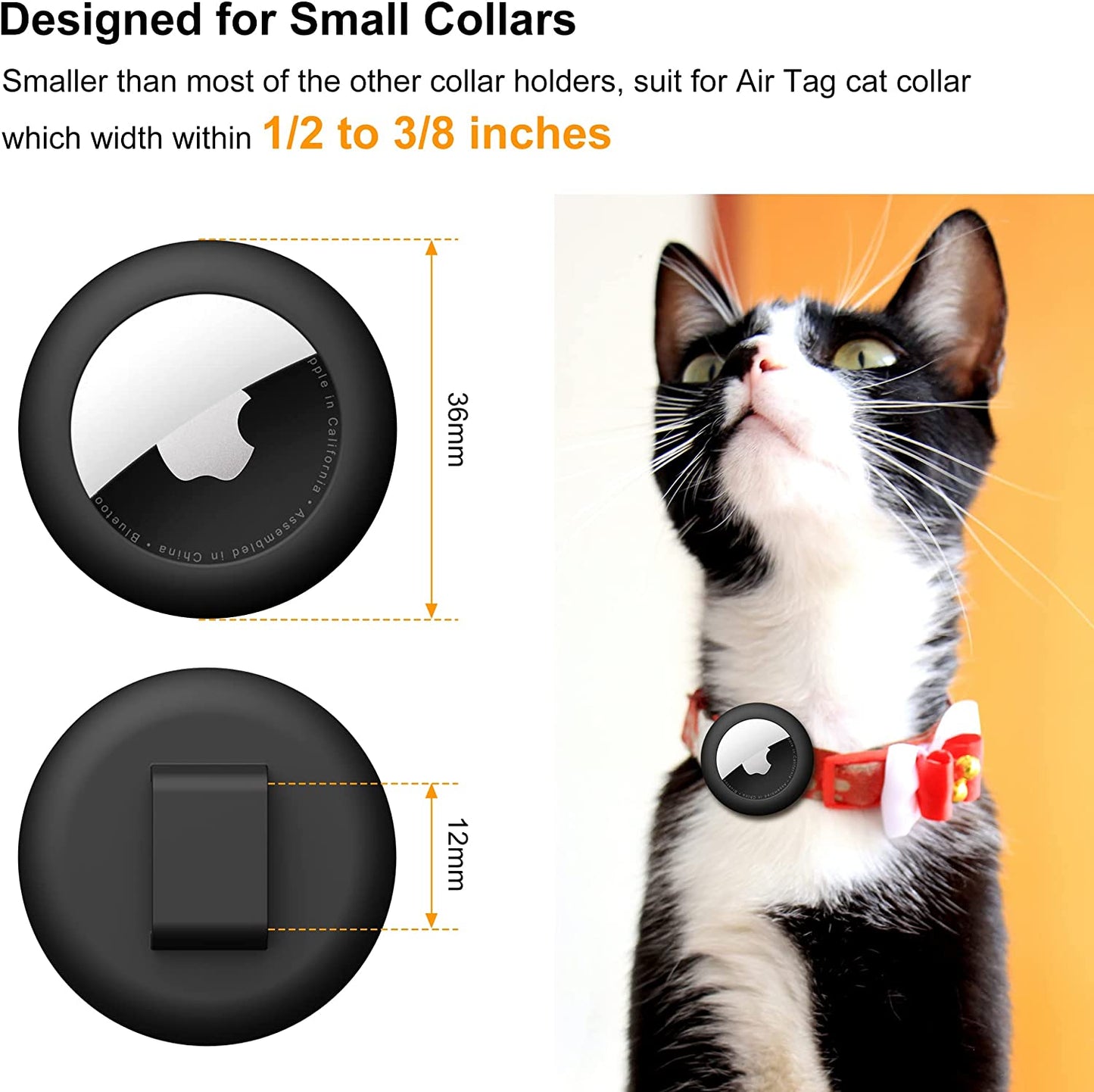 Airtag Cat Collar Holder for Apple Air Tag, 2 Pack Waterproof Case Cover for Cat Dog Collar with 3/8 Inch, Compatible with Cat Dog Collars Charms (Black&Black)  DLENP   