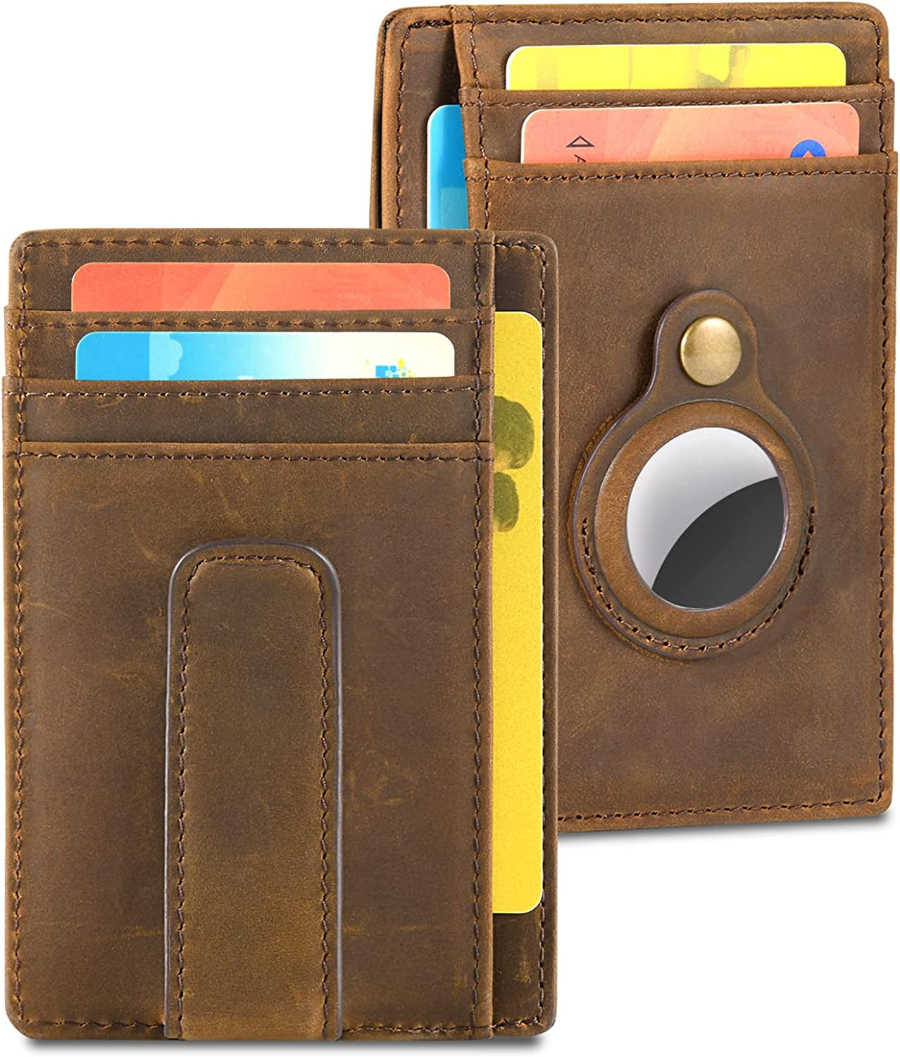 BEARTWO Holder for Airtag Wallet: Genuine Leather Slim Money Clip Wallet for Men  BEARTWO Brown  