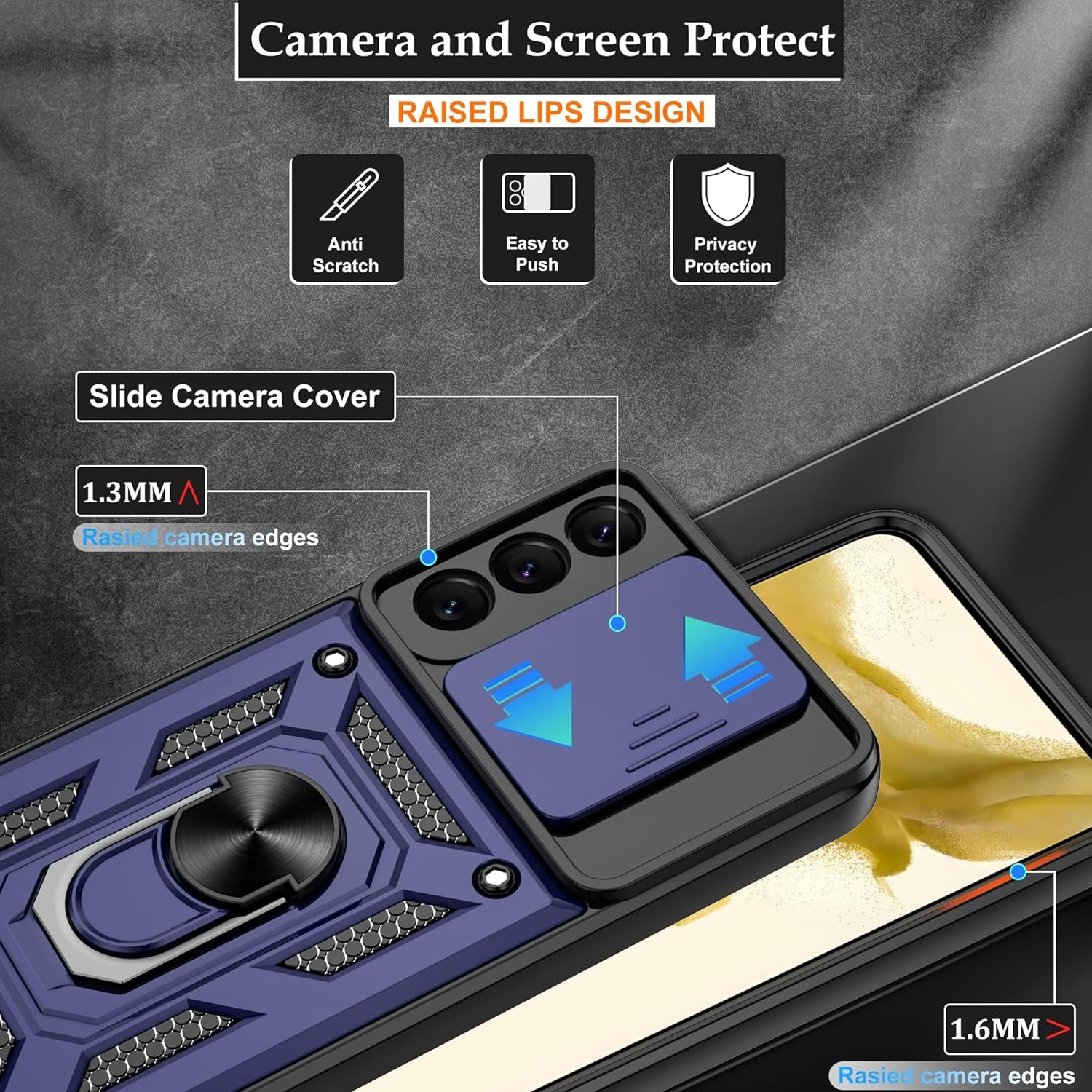 Gritup Galaxy S22 Case, Samsung Galaxy S22 Case with HD Screen Protector, [Military Grade] Shockproof Protection Case with 360° Magnetic Ring Holder Kickstand Phone Case for Samsung S22 (Blue-1)  Gritup   