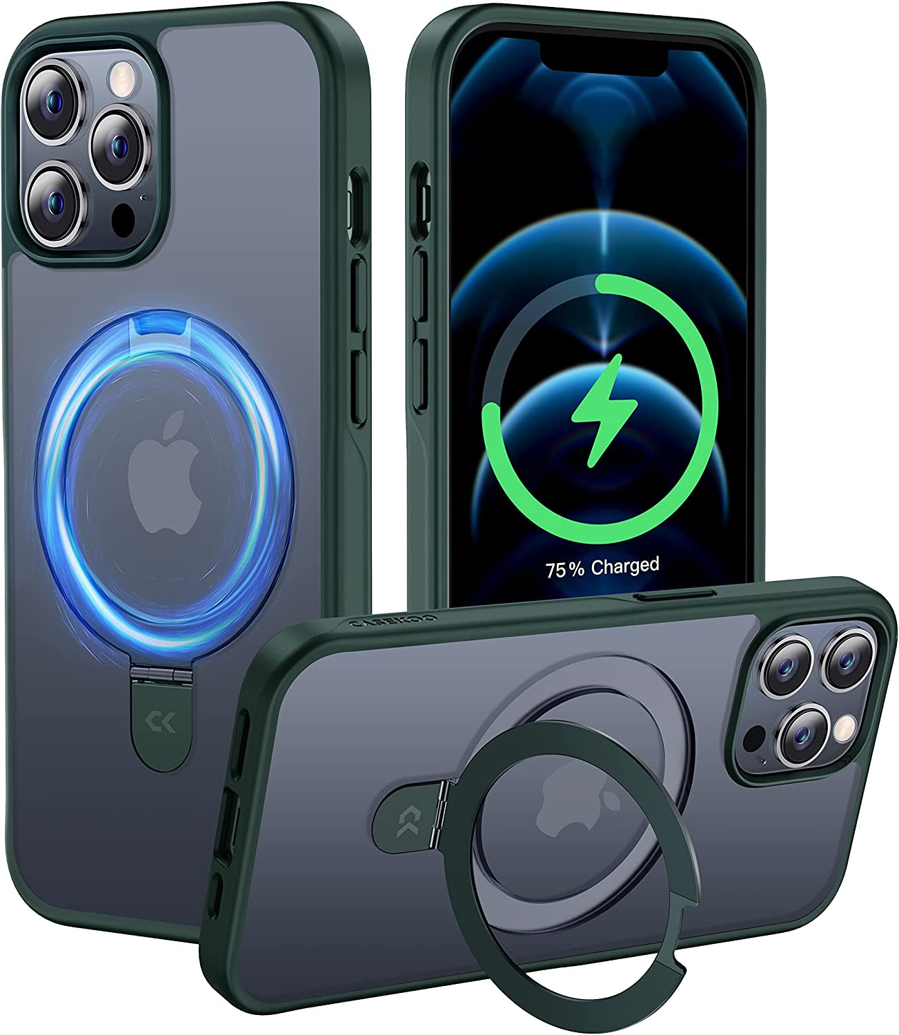 CASEKOO for Iphone 12 Pro Max Case with Magnetic Invisible Stand [Military Drop Protection] [Compatible with Magsafe] Shockproof Slim Translucent Matte Cases 6.7 Inch 2020, Blue  CASEKOO Green iPhone 12 Pro Max 