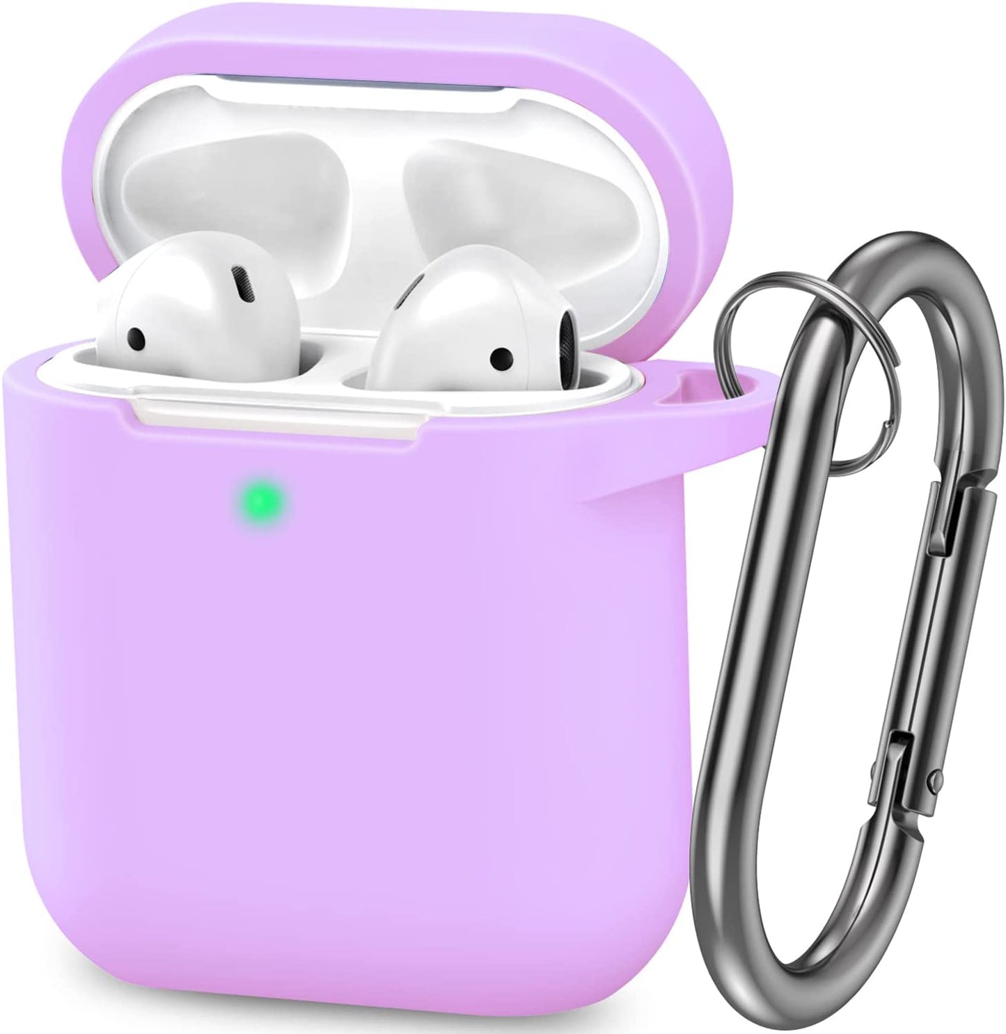 ATUAT Airpods Case Cover, Full Protective Silicone Skin Dust-Proof Designed for Apple Airpods 1St 2Nd Generation with Keychain, Front LED Visible, Midnight Blue  ATUAT B-Light Purple  