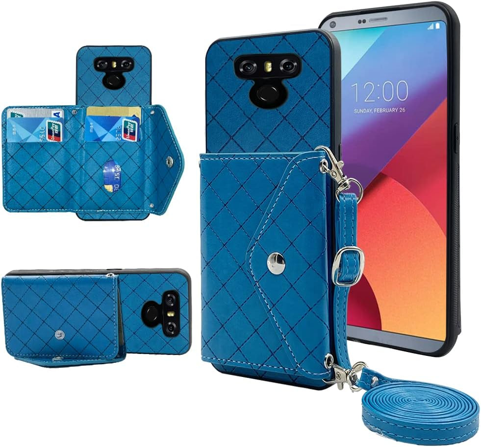 ELISORLI Compatible with LG G6 Wallet Cover with Crossbody Shoulder Strap Stand Leather Credit Card Holder Lanyard Phone Cover for LGG6 Thinq LG6 Thin Q G 6 plus G6+ 6G VS988 H872 Women Girl Grey  ELISORLI Blue  