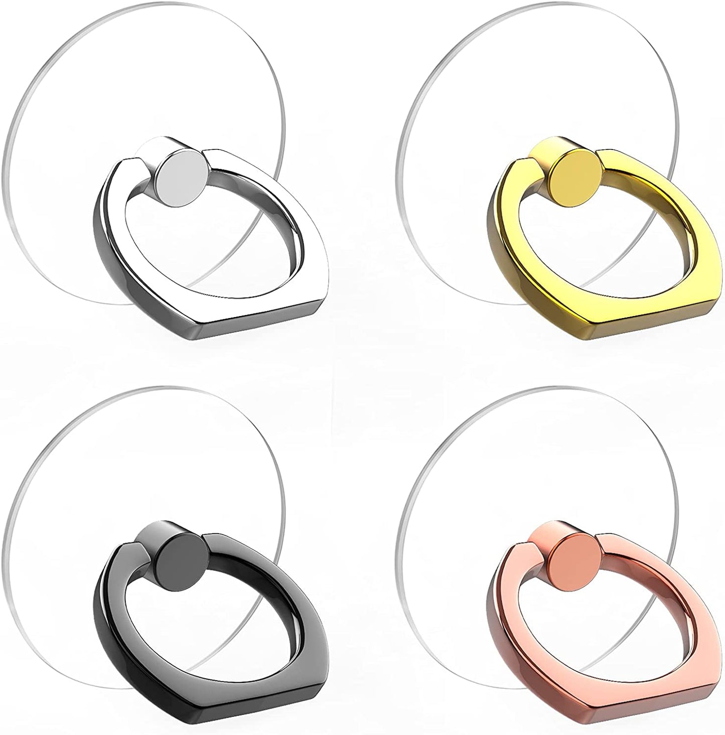 Vesmatity Colorful Cell Phone Ring Holder Stand 4 Pack Transparent Phone Ring Holder Clear Universal 360° Degree Rotation Finger Grip Ring Kickstand Compatible Various Mobile Phones or Phone Case  VESMATITY black sliver gold Rose gold  