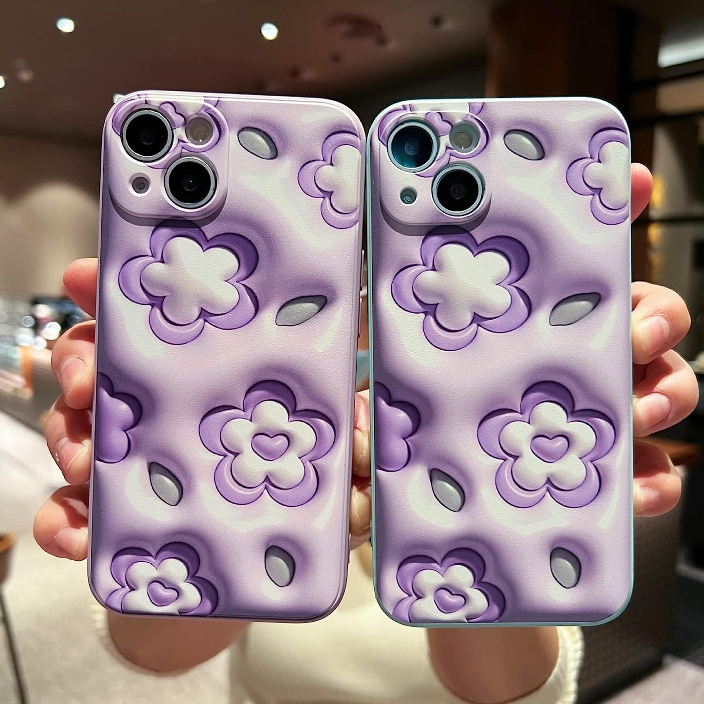GUSDBSW Cute Iphone 14 plus Case for Women Girls, Lovely Floral Strawberry Pattern Wave Comfortable Grip Design for Girly, Slim Thin Soft Flexible TPU Clear Protective Phone Case - Blueberry Flower  GUSDBSW 3D Purple Flower Iphone 12 