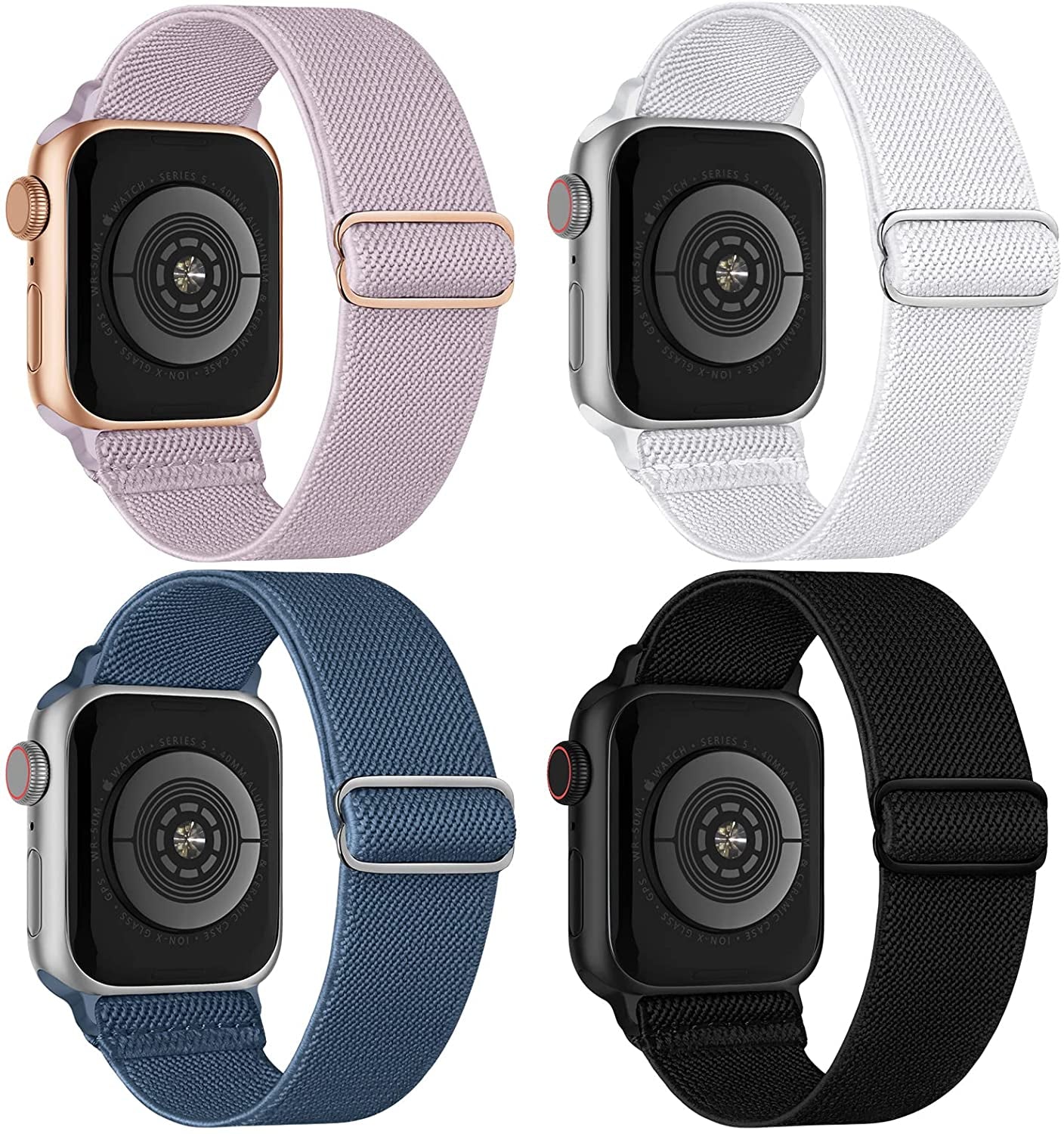 Stretchy Nylon Solo Loop Compatible with Apple Watch Band 38Mm 40Mm 41Mm 42Mm 44Mm 45Mm 49Mm Series 8/7/6/5/4/3/2/1/Se/Ultra  CCnutri Black/White/LavenderGrey/Blue 42mm/44mm/45mm/49mm 