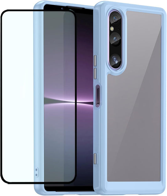 DFTCVBN Phone Case for Xperia 1 V Case, Sony 1V XQDQ62 Case with HD Screen Protector, Soft Bumper with Clear Crystal PC Hard Back Shockproof Cover Cases for Sony Xperia 1 V Blue  DFTCVBN   