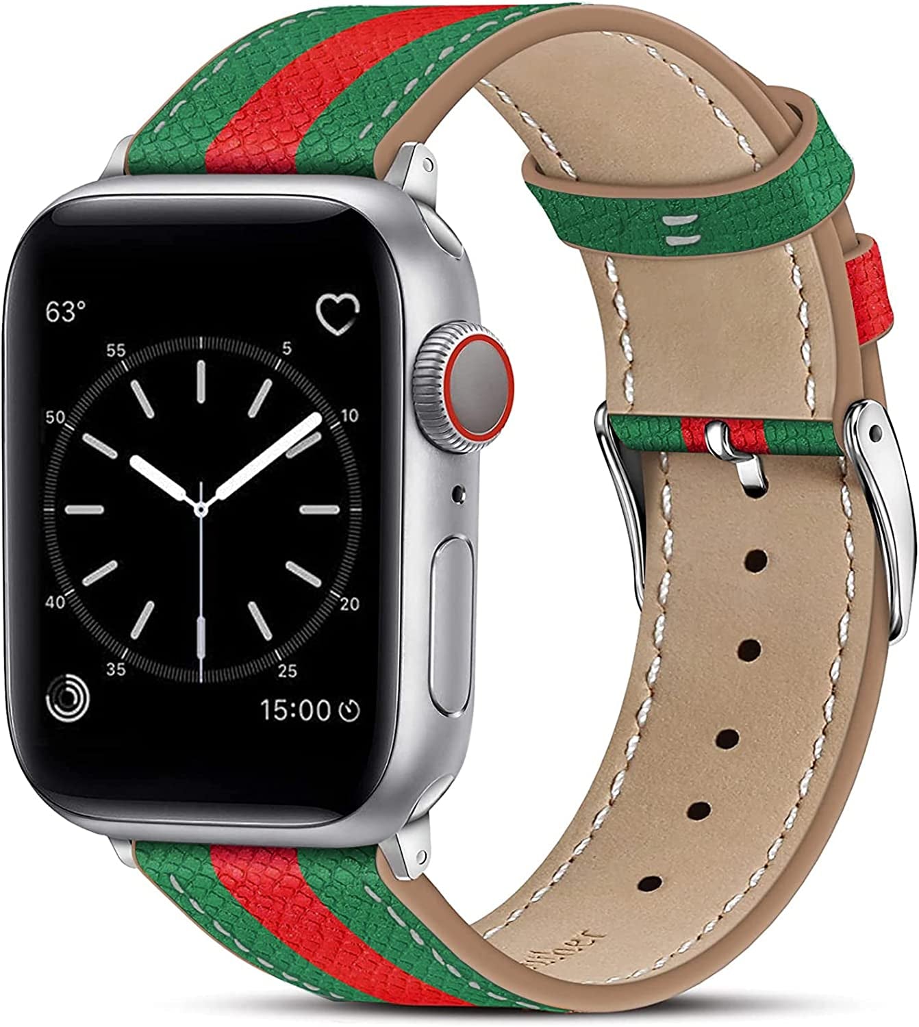 MARGE plus Compatible with Apple Watch Band Series SE 8 7 6 5 4 3 2 1 Ultra 49Mm 45Mm 41Mm 44Mm 40Mm 42Mm 38Mm, Genuine Leather Replacement Band for Iwatch, Leather Apple Watch Strap for Women & Men Brown  MARGE PLUS Red Green 42mm/44mm/45mm/49mm 