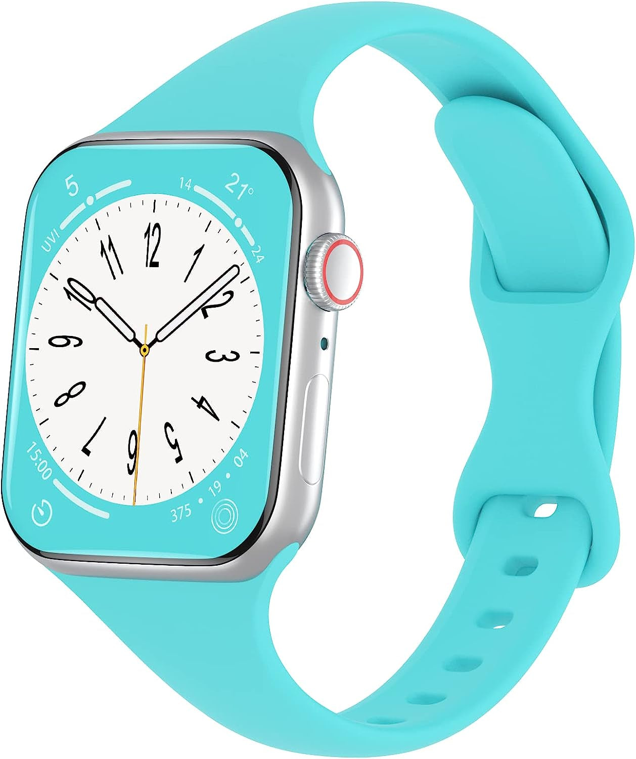 DYKEISS Sport Slim Silicone Band Compatible for Apple Watch Band 38Mm 42Mm 40Mm 44Mm 41Mm 45Mm 49Mm, Thin Soft Narrow Replacement Strap Wristband for Iwatch Ultra Series 8/7/SE/6/5/4/3/2/1 Women Men  DYKEISS Teal 42/44/45/49mm 