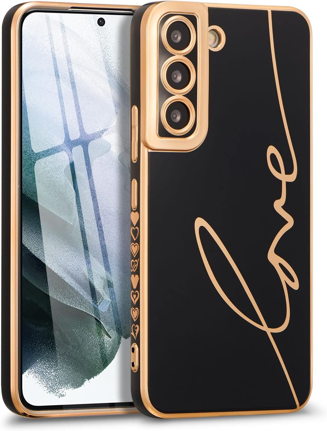 RALEAVO for Samsung Galaxy S22 5G Case Luxury Plating Case Cover,Cute Love Heart Phone Case,Slim Soft TPU Shockproof Bumper Case with Full Camera Protection,Electroplated Case for Women Girls,Black  RALEAVO   