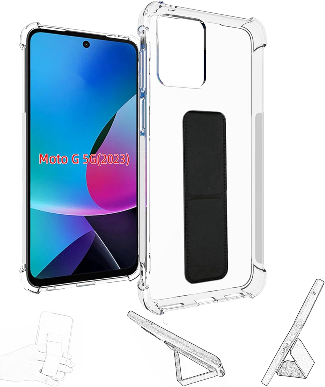 Jioeuinly for Sony Xperia 1 V Case Compatible with Sony Xperia 1 V Phone Case Cover [Adhesive Folding Support] [Shockproof Protection] Clear  jioeuinly G 5G 2023 /G Power 2023 5G  