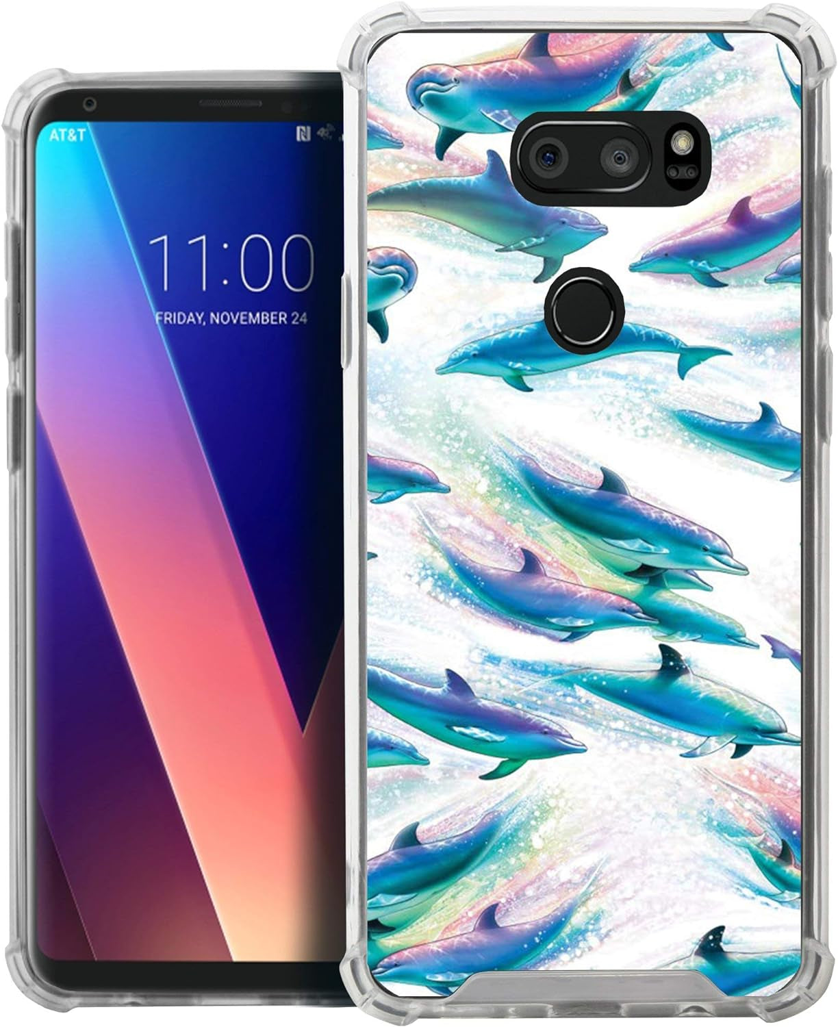 Casesondeck Case Compatible with [LG V30 | LG V30 plus | LG V35 Thinq] LG V30 TPU Case, Slim Transparent Flexible TPU Cover with Bump and Drop Corner Protection (Dolphins)  CasesonDeck   