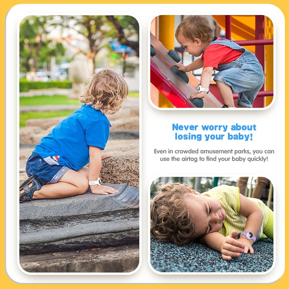 VEGO [2+2+4Pack] Airtag Bracelet for Kids, 2 Pack Silicone Watch Bands + 2 Pack Pet Collar Holder + 4 Pack Anti-Scratch Films for Kids Children, Waterproof Wristband Compatible with Apple Airtag 2021  VEGO   