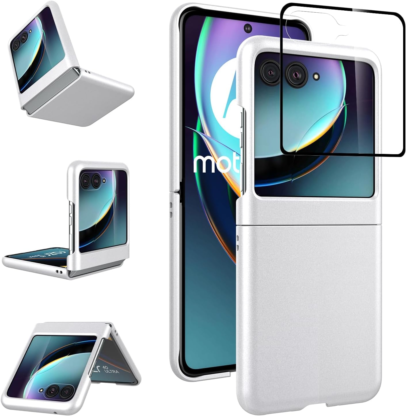 Redluckstar Case for Motorola Razr plus 2023,Thin Slim Fit Matte PC with Non-Slip Full-Body Protection Built in Screen Protection Phone Cover for Moto Razr+ 2023 (Silver+Built in Screen Protector)  redluckstar   