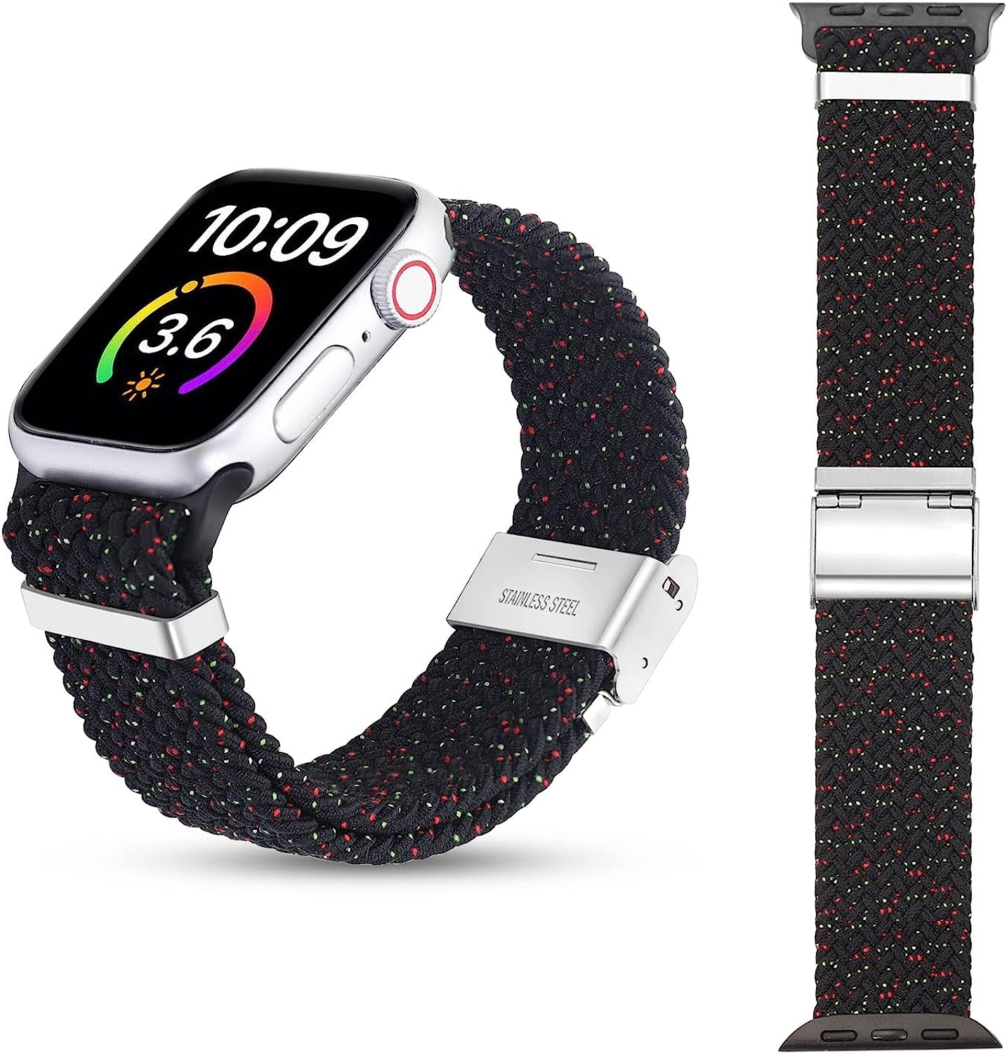 Silutupo Braided Watch Band Compatible with Apple Watch Bands for Women Men 45Mm 44Mm 42Mm 41Mm 40Mm 38Mm Elastic Stretchy Wristbands for Iwatch Series 8/7/6/5/4/3/2/1/SE  Silutupo Black 38mm/40mm/41mm 