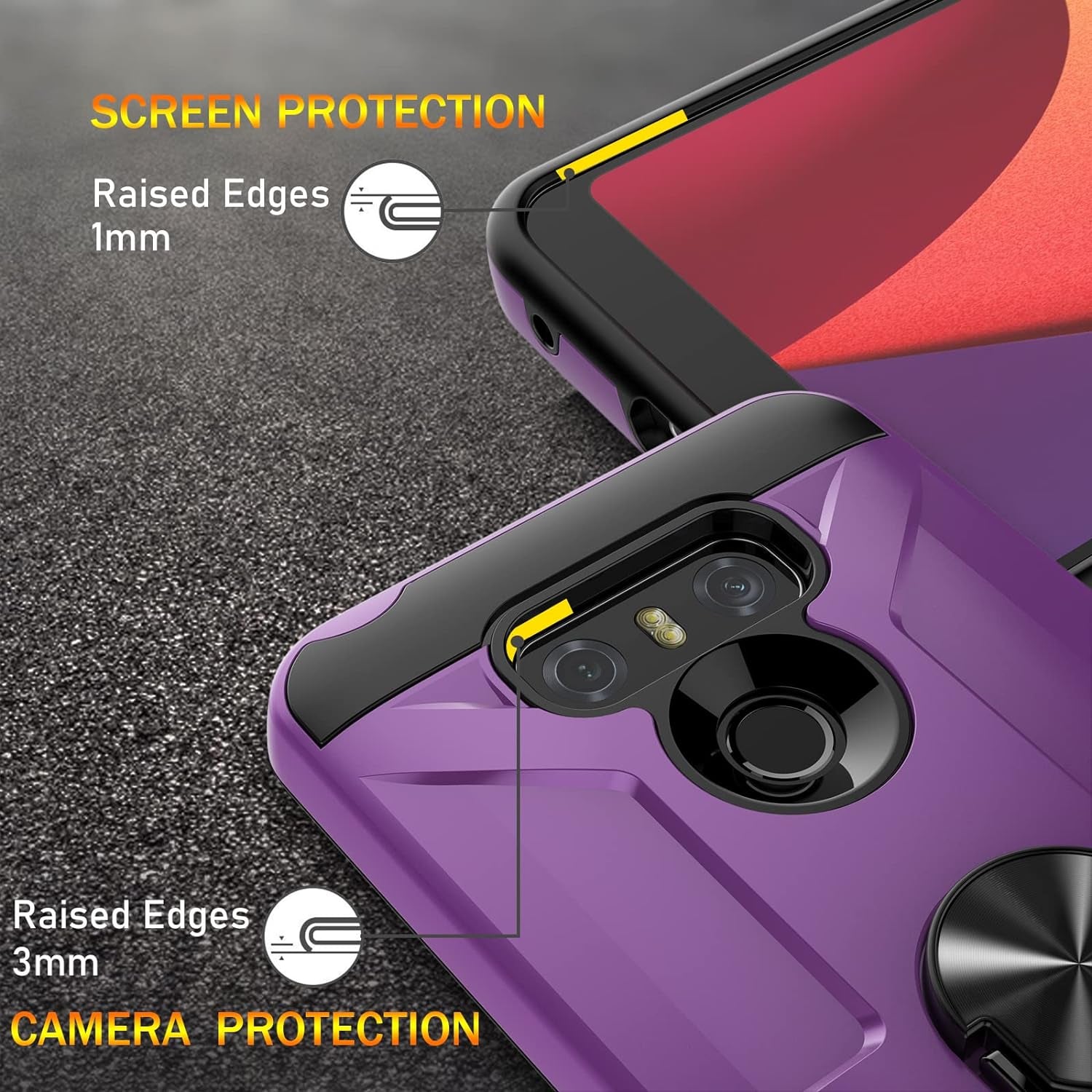 GAMEMIUZ LG G6 Case, LG G6 Case with [3X Tempered Glass Screen Protector], Built-In Ring Kickstand and Magnetic Car Mount Shockproof Dropproof Military Grade Armor Rugged Case for LG G6 - Purple  Gamemi   
