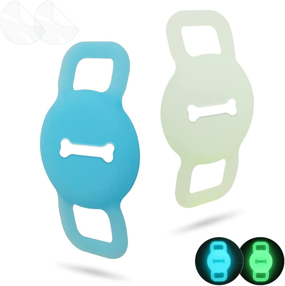 WHALEZON Airtag Cat Collar Holder, Small Air Tag Dog Collar Holder Compatible with Apple Tag, Anti-Lost Pet Tracker Cases Fit on Puppy Collars 3/8" 5/8"  WHALEZON B3 Luminous Green, Luminous Blue  