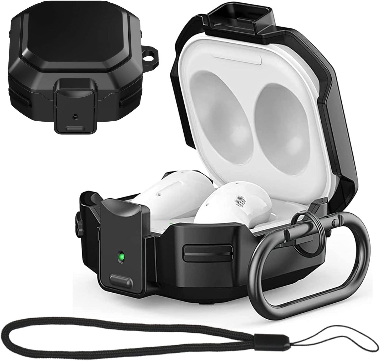 SKTDWEI Compatible with Samsung Galaxy Buds Pro Case/Galaxy Buds Live/Galaxy Buds 2/Galaxy Buds 2 Pro Protective Case with Lock Hard Shell Rugged Shockproof Cover with Keychain and Lanyard (Black)  Shoukemei   