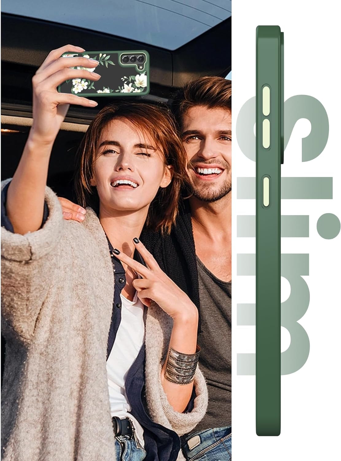 Dretal for Samsung Galaxy S21 5G Case Floral, Military Grade Drop Tested Hard Back & Soft Edge Slim Flower Women Girls Phone Protective Cover + Tempered Glass Screen Protector for Galaxy S21（Green  Dretal   