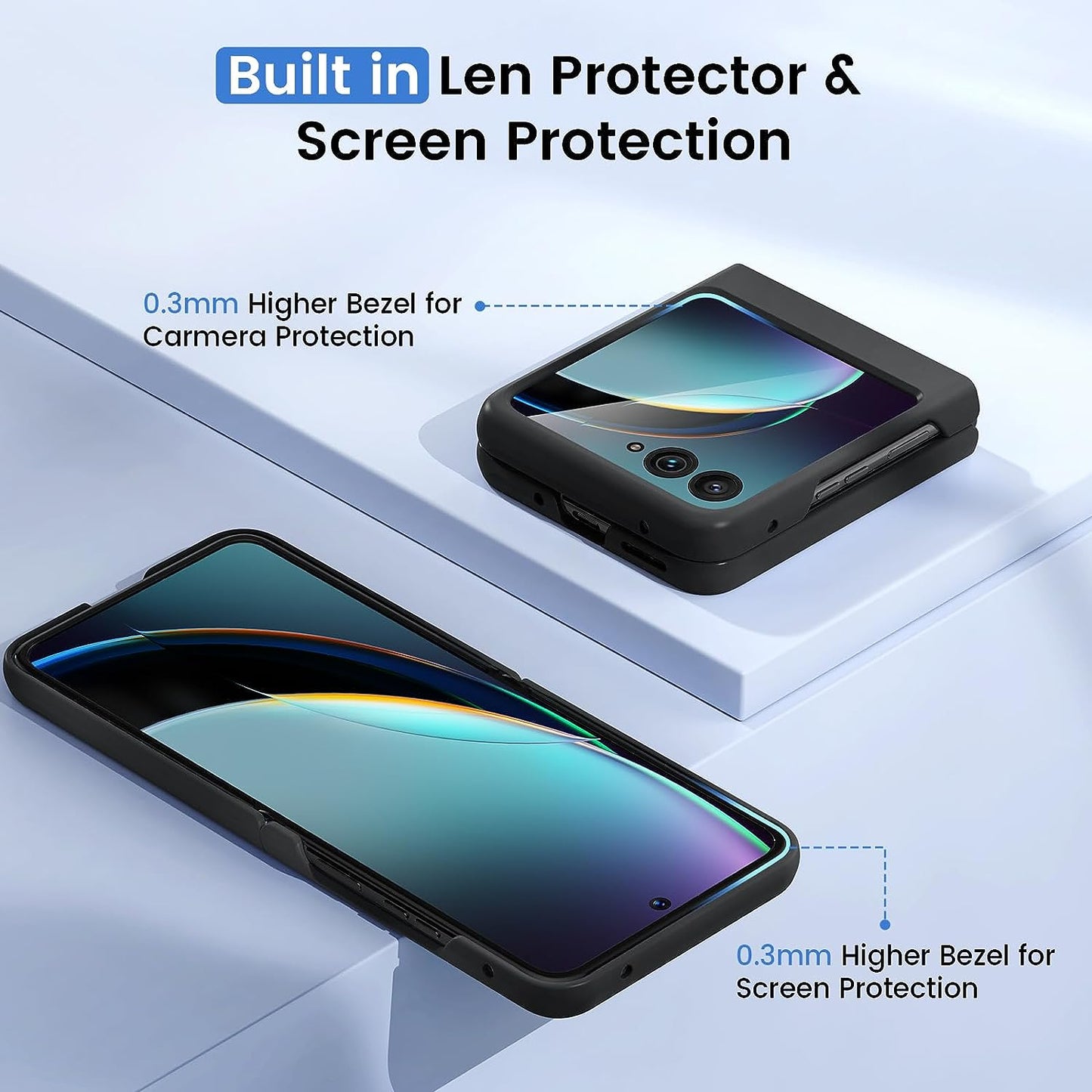 VEGO for Motorola Razr plus Case, Motorola Razr+ 2023 Full Body Cover with [Built-In Camera Screen Protector] Hard PC Bumper Protective Shockproof Scratch Resistant Slim Fit Case - Black  VEGO   