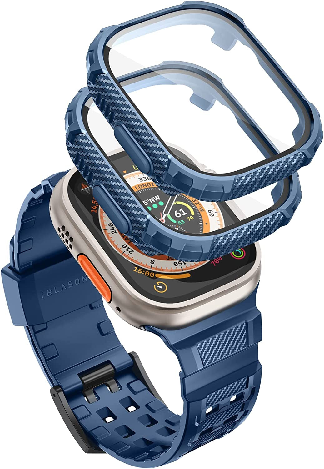 I-Blason Armorbox Compatible with Apple Watch Ultra Band [49Mm] for Apple Watch Ultra, Rugged TPU Watch Band & 2-Pack Bumper Cases [Built-In Tempered Glass Screen Protector] (Black, 49Mm)  i-Blason DarkBlue 49mm 