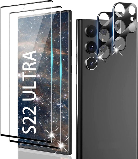 CWQZGUF Galaxy S22 Ultra Screen Protector [2+2 Pack] Camera Lens Protector, Fingerprint Unlock Support, HD Tempered Glass, Touch Sensitive, anti Scratch, for Samsung S22 Ultra 5G Glass Screen Protector  CWQZGUF-3df4gtt   