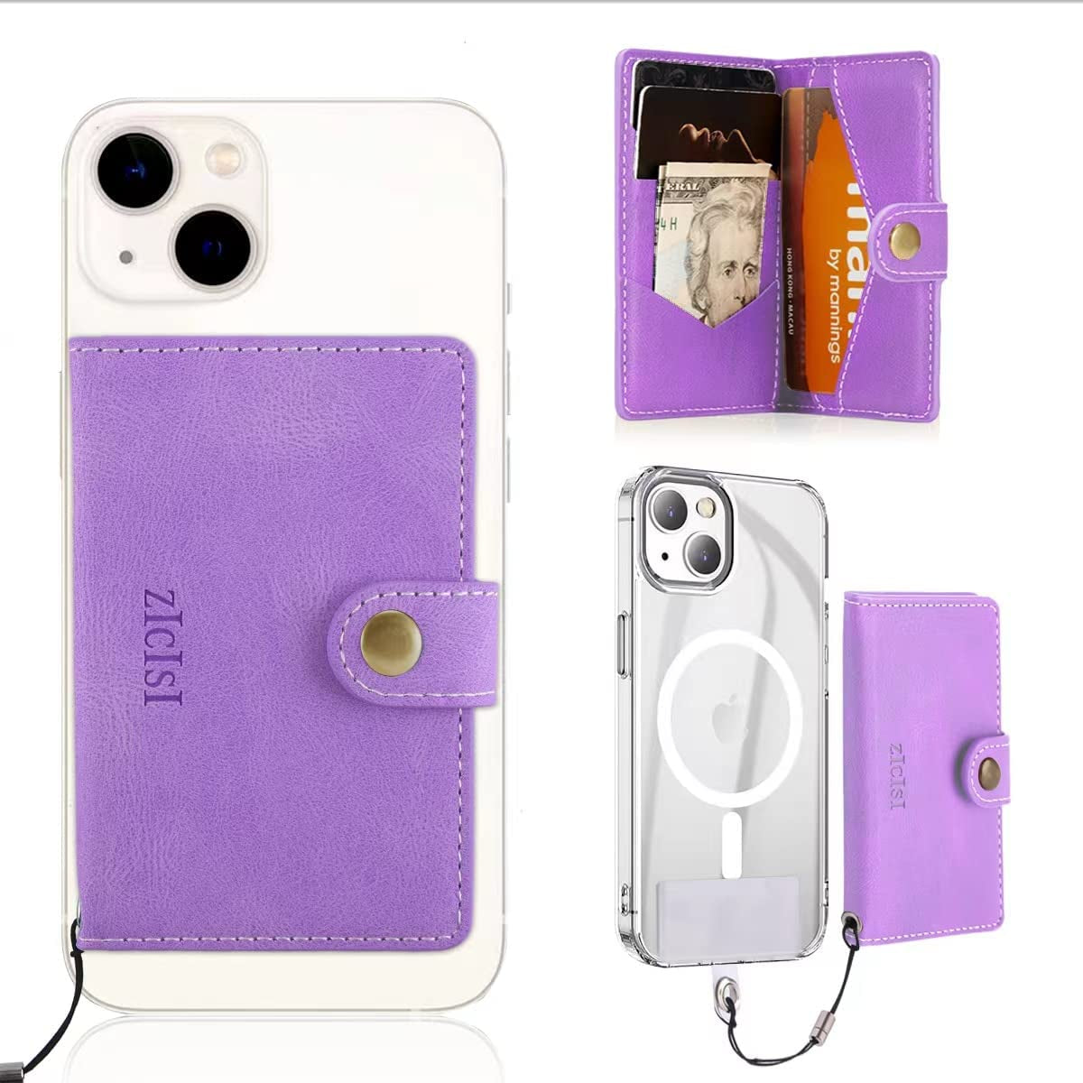ZICISI for Apple Magnetic Wallet Card Holders with RFID Blocking & Kickstand for Iphone Magsafe Wallet [2 Money Holders + 4 Credit Carders],Compatible with Iphone 13/12 Pro Max/Pro/Mini, Black  ZICISI Purple  