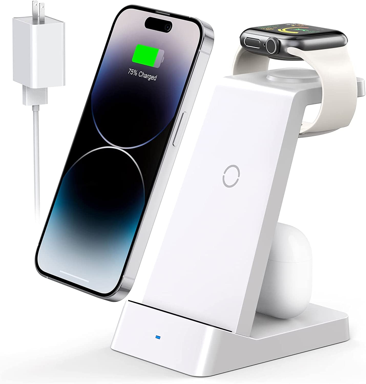 Wireless Charging Station, 18W Fast Wireless Charger for Iphone 14/13/12/11/Pro/Max/Se/Xs/Xr/X/8 Plus/8, 3 in 1 Wireless Charging Dock Stand for Apple Watch Series & Airpods (With Adapter)  Fuvuan White  
