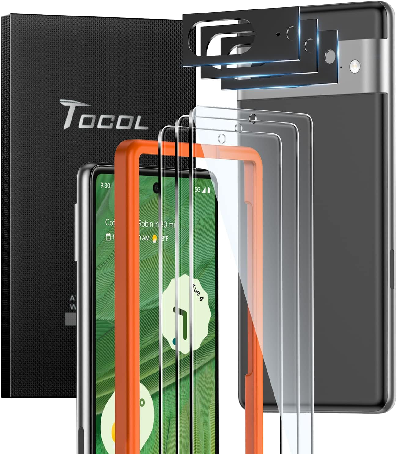 TOCOL [3+3 Pack Compatible for Google Pixel 6 5G 6.4''- 3 Pack Tempered Glass Screen Protector & 3 Pack Glass Camera Lens Protector, Case Friendly, Anti-Scratch [Alignment Tool] [Fingerprint Unlock]  TOCOL Google Pixel 7  
