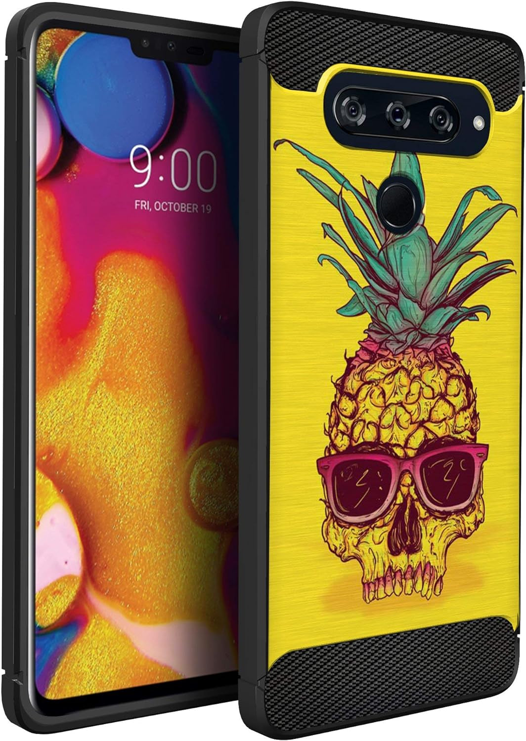 Casesondeck Case Compatible with LG V40 Thinq - Soft Fitted Flexible TPU Cover Shock Protection (Blue Future Skull)  CasesonDeck Pineapple Skull  