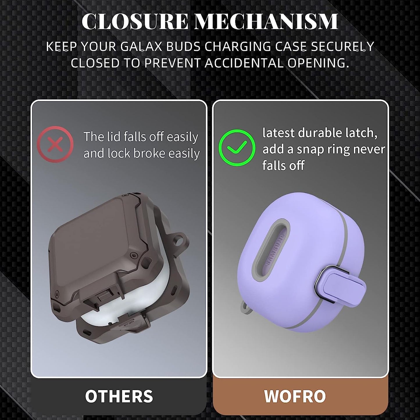 Secure Lock Case for Samsung Galaxy Buds 2 Pro/Galaxy Buds 2/Galaxy Buds Pro/Galaxy Buds Live, WOFRO Shock-Absorbing Protective Cover TPU Hard Shell with Lanyard and Keychain[One-Click Pop] (Purple)  WOFRO   