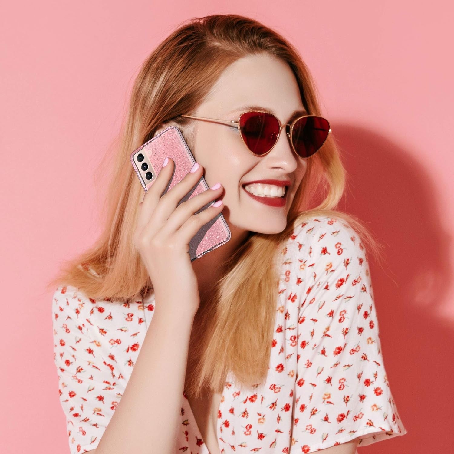 ULAK Galaxy S21 Case, Clear Glitter Case Sparkly Soft TPU Bumper Bling Cover for Women Girls Transparent Protective Phone Case for Samsung Galaxy S21 5G 6.2 Inches - Pink Glitter  ULAK   