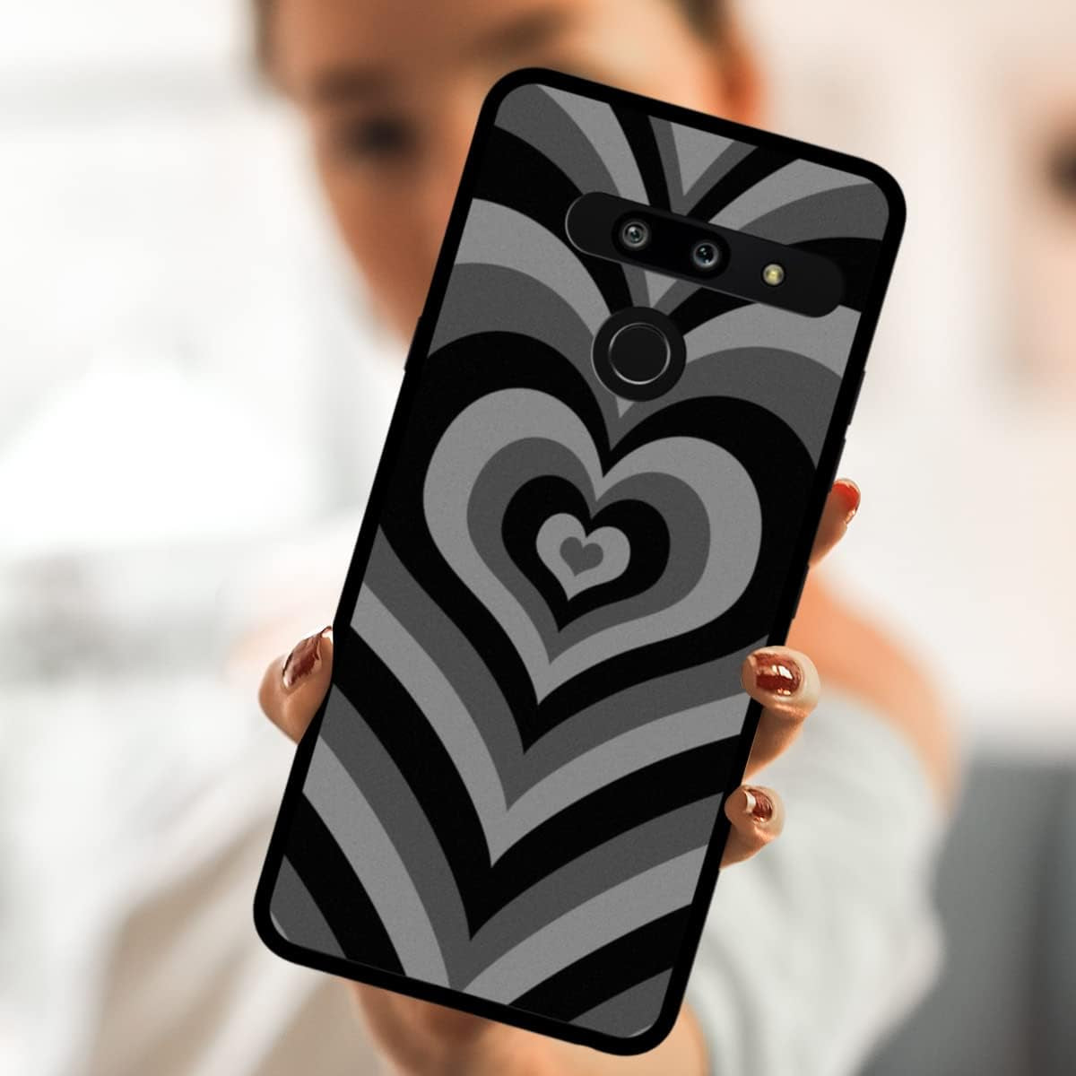 Zaztify Compatible with LG G8 Thinq, Black Heart Tunnel Center Love Swirl Cute Pattern Shockproof Protective Anti-Slip Thin Slim Soft Phone Case Cover Shell  zaztify   