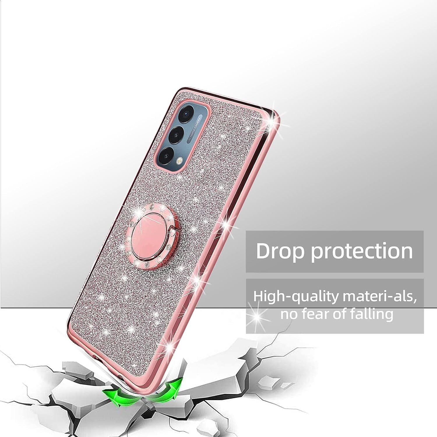 Kudini for Oneplus Nord N200 5G Case, N200 Phone Case for Women Glitter Crystal Soft Clear TPU Luxury Bling Cute Protective Cover with Kickstand Strap for Oneplus Nord N200 5G (Glitter Rose)  KuDiNi   
