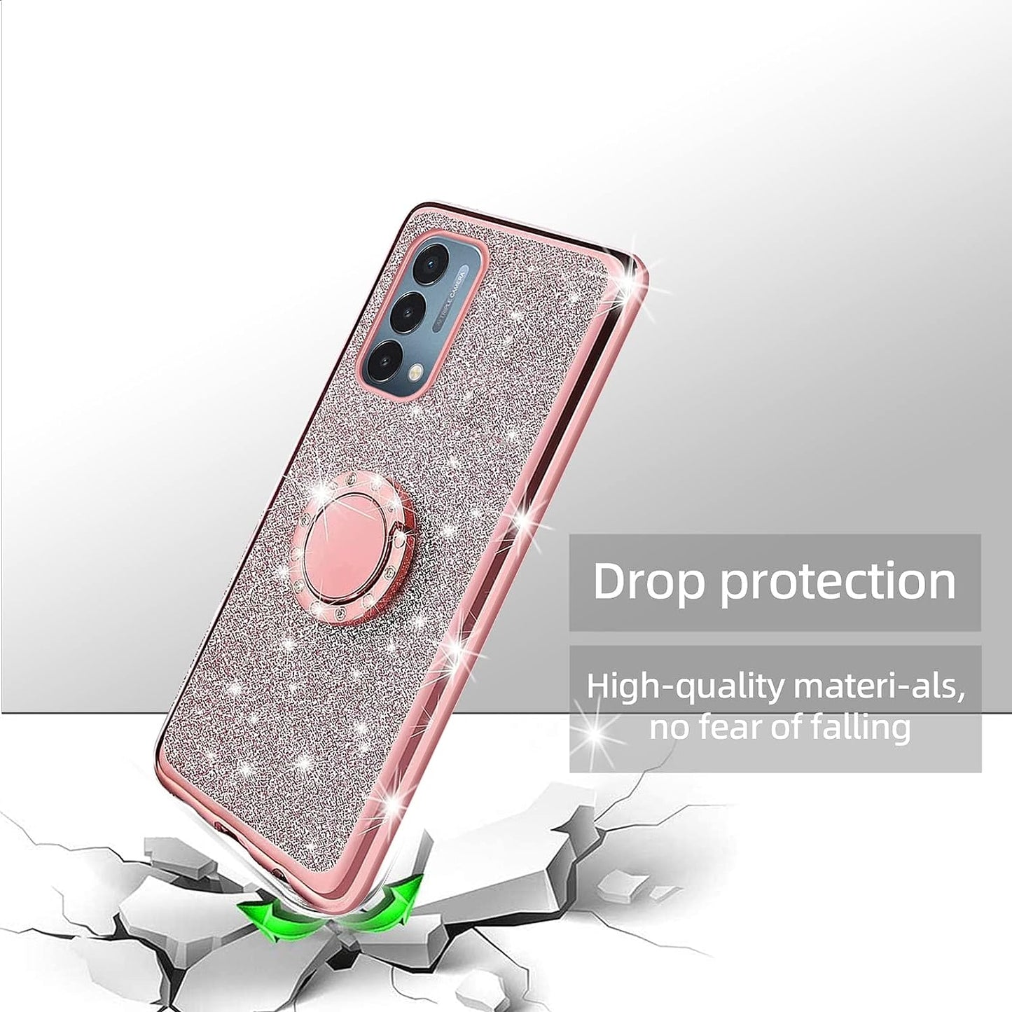 Kudini for Oneplus Nord N200 5G Case, N200 Phone Case for Women Glitter Crystal Soft Clear TPU Luxury Bling Cute Protective Cover with Kickstand Strap for Oneplus Nord N200 5G (Glitter Rose)  KuDiNi   