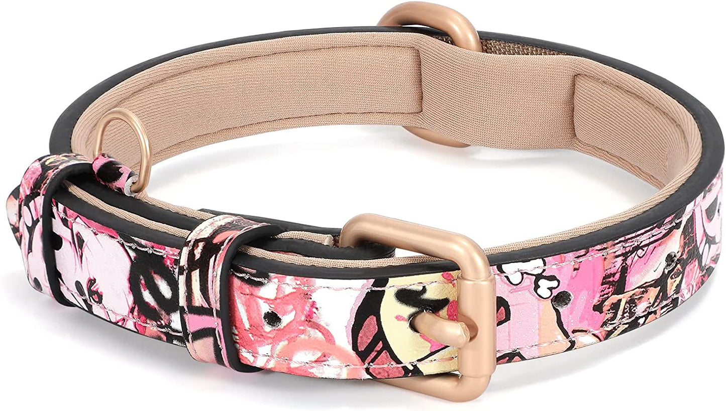 WHIPPY Airtag Leather Dog Collar GPS Tracker Air Tag Puppy Collar Adjustable Soft Leather Padded Dog Collar with Airtag Holder Case for Small Medium Large Dog Pet Backpack,Pink,M  WHIPPY G-Halloween pink XS:Neck 9"-13",Width 0.6" 