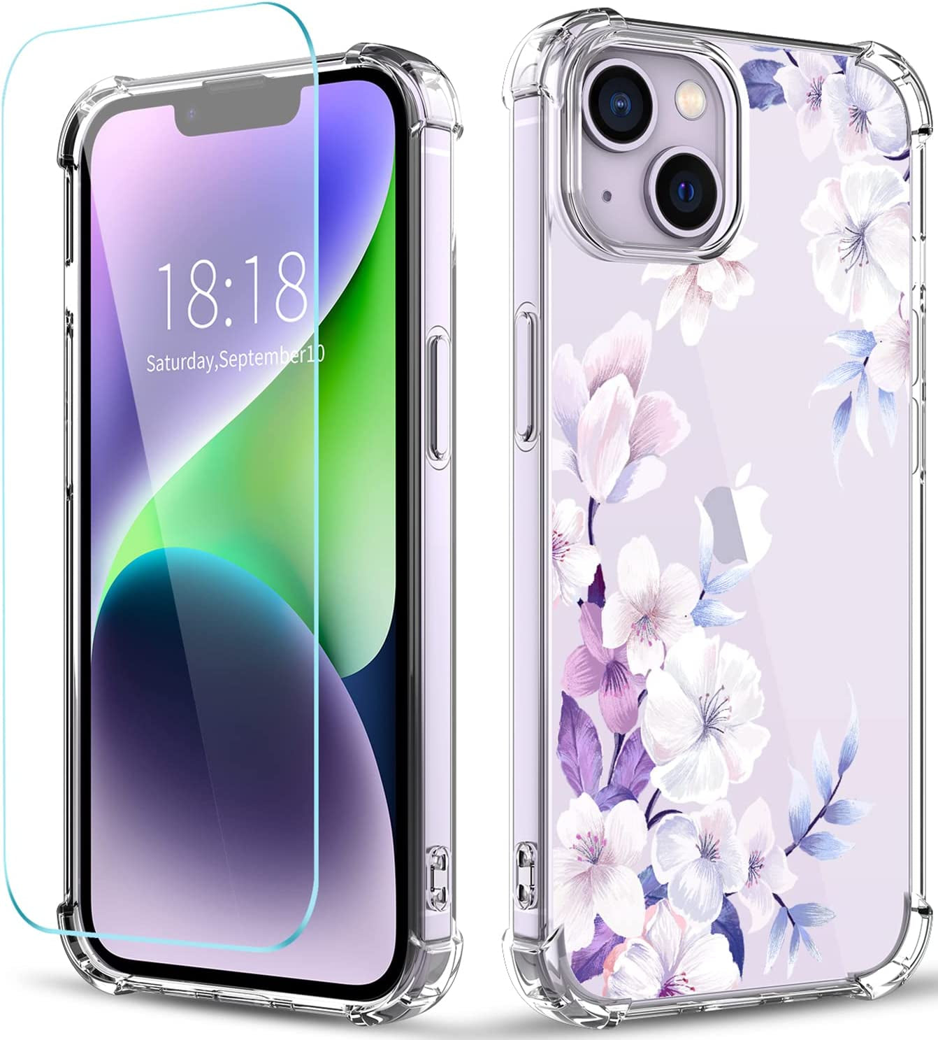 YOYORI Compatible with Iphone 14 Case Clear[With Screen Protector], Transparent Shockproof Protective Soft TPU Bumper Cover 6.1 Inch 2022 (Butterfly)  YOYORI i14-35  