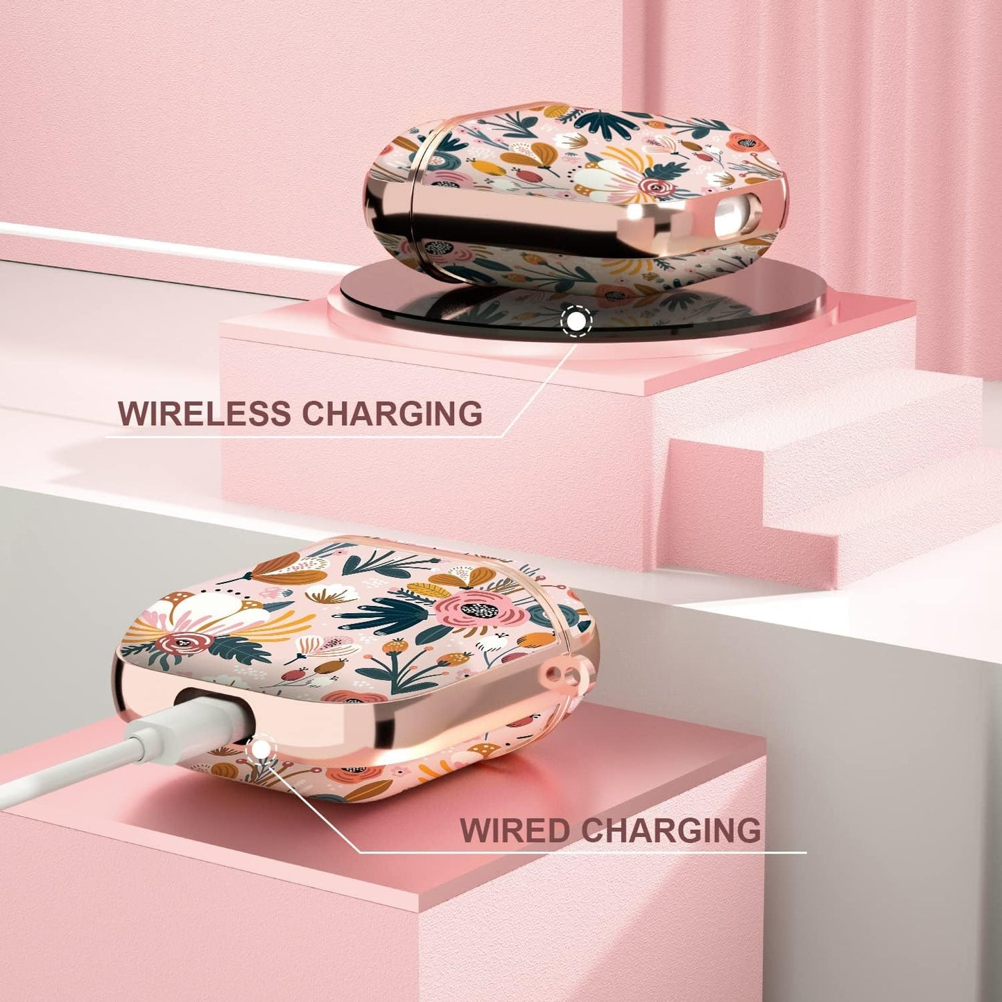 Maxjoy for Airpods Case Cover, Flower Airpod Case Hard Protective Shockproof Cute Air Pod 2 Case for Women Men with Keychain Clip for Airpod 2Nd 1St Generation Charging Case 2&1, Floral  Maxjoy   