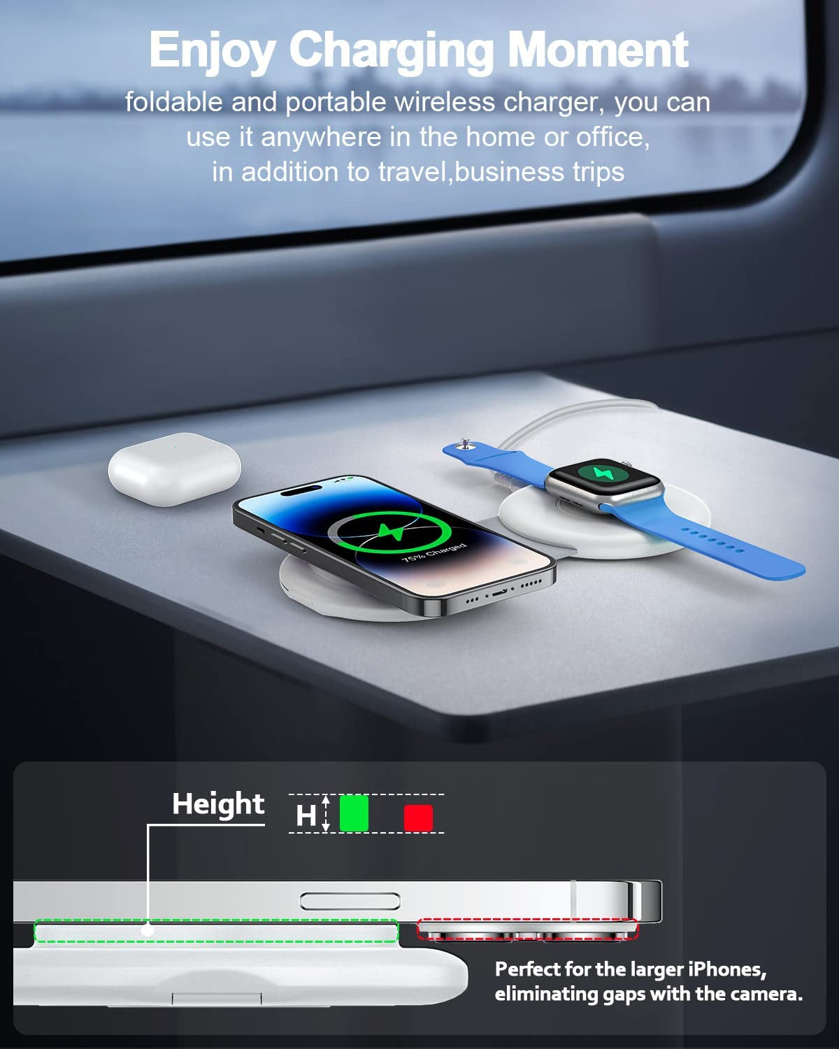 RTOPS Wireless Charger, 2 in 1 Magnetic Wireless Charging Station, Foldable Travel Charger Multiple Devices Compitable for Iphone 14/13/12/Pro/Max, Iwatch, Airpods(Adapter Includes)  DongGuanShi WeizhiChuang Technology Co., Ltd   