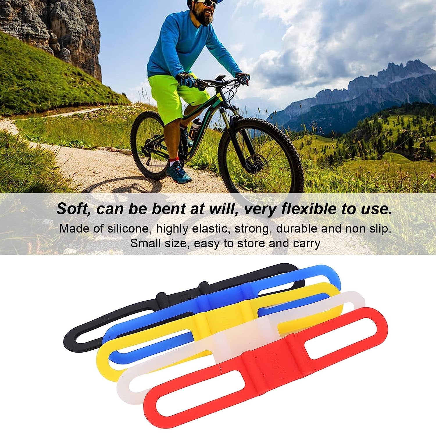 Bike Silicone Band, Bright Color Flashlight Handlebar Mount Band Multi Purpose anti Slip Soft 5Pcs for Folding Bike  Tgoon   